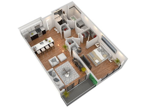 Floor plan for 1 bed, 1 bath, 758 sqft